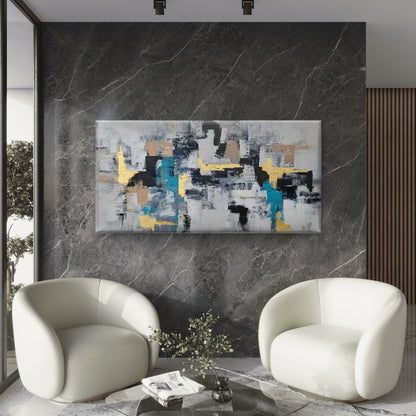 Teal Gold Palette Abstract Wall Art Canvas Office Home Room Framed 120x60cm