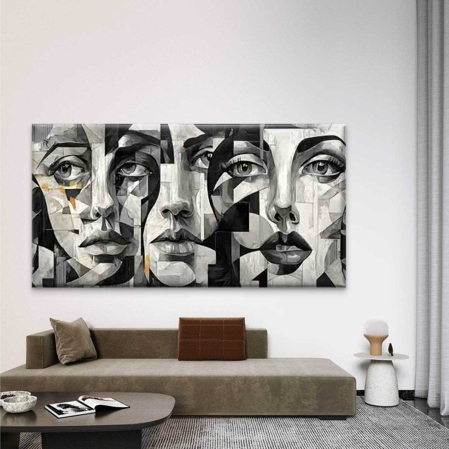 Black White Abstract Face Wall Art Canvas Office Home Room Framed 120x60cm