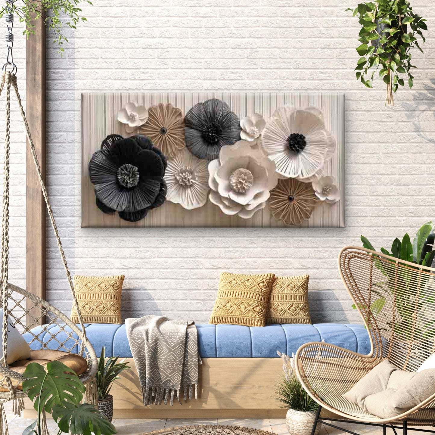Flowers in Black White Wall Art Canvas Office Home Room Framed 120x60cm