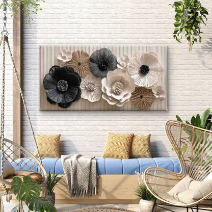Flowers in Black White Wall Art Canvas Office Home Room Framed 120x60cm