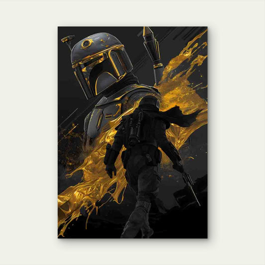 Armored Warriors Amid Gold Splatters 40x60cm Metal Print Ready to Hang - Bella Home Decor