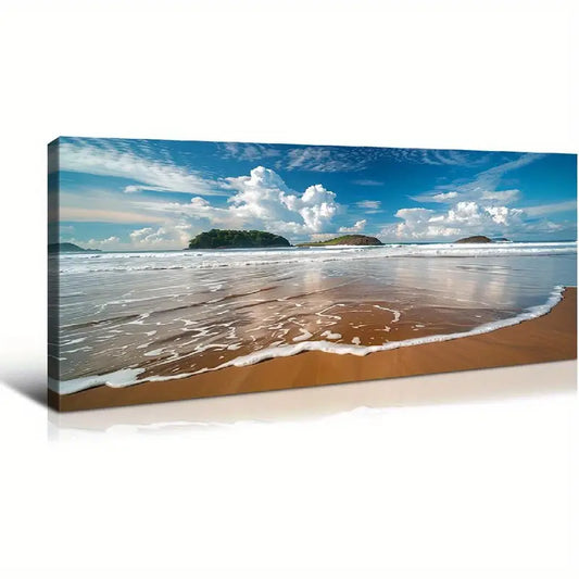 Beach Ocean Blue Waves Blue Sky Wall Art canvas office home room framed 120x60cm