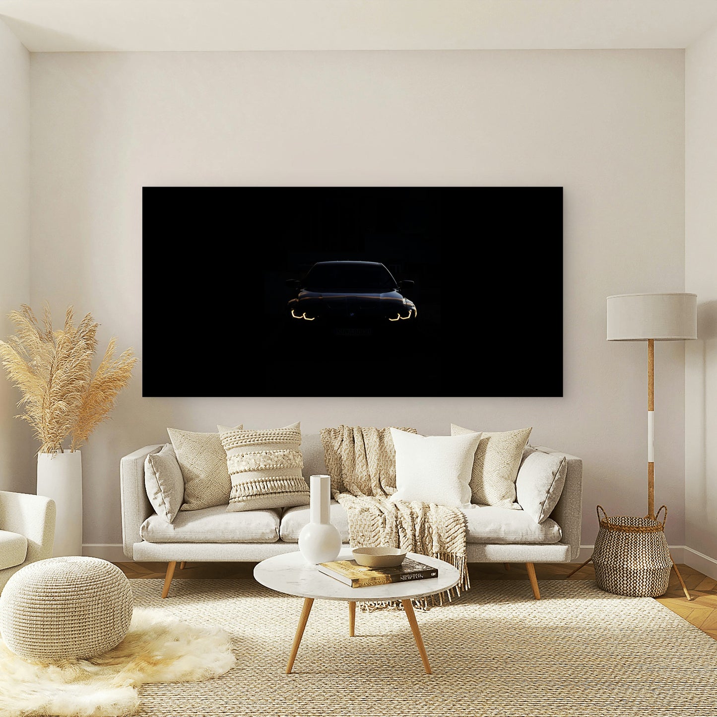 Headlights Piercing Deep Dark Wall Art Canvas Office Home Room Framed 120x60cm