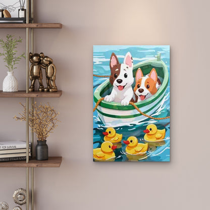 Boat Meets Ducks Themed 60x90cm Metal Print Ready to Hang