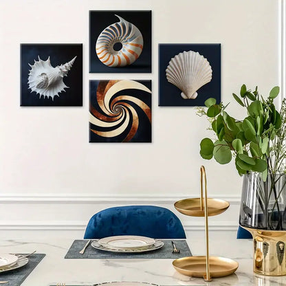 4pcs  Art Deco Shell Themed Wall Art Canvas Framed