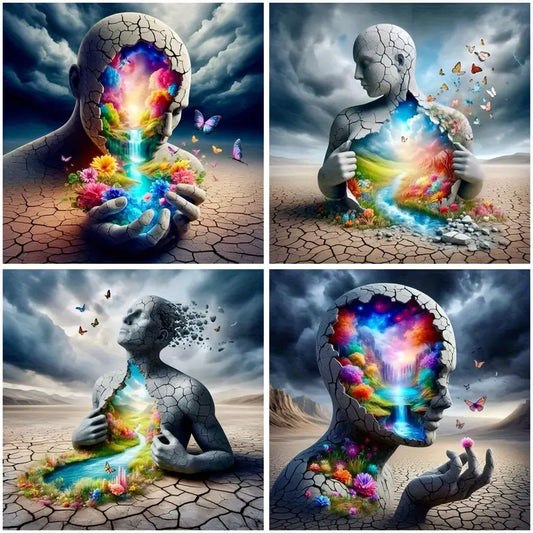 4pcs Cartoon Flower Animation Human Body Wall Art Canvas Framed