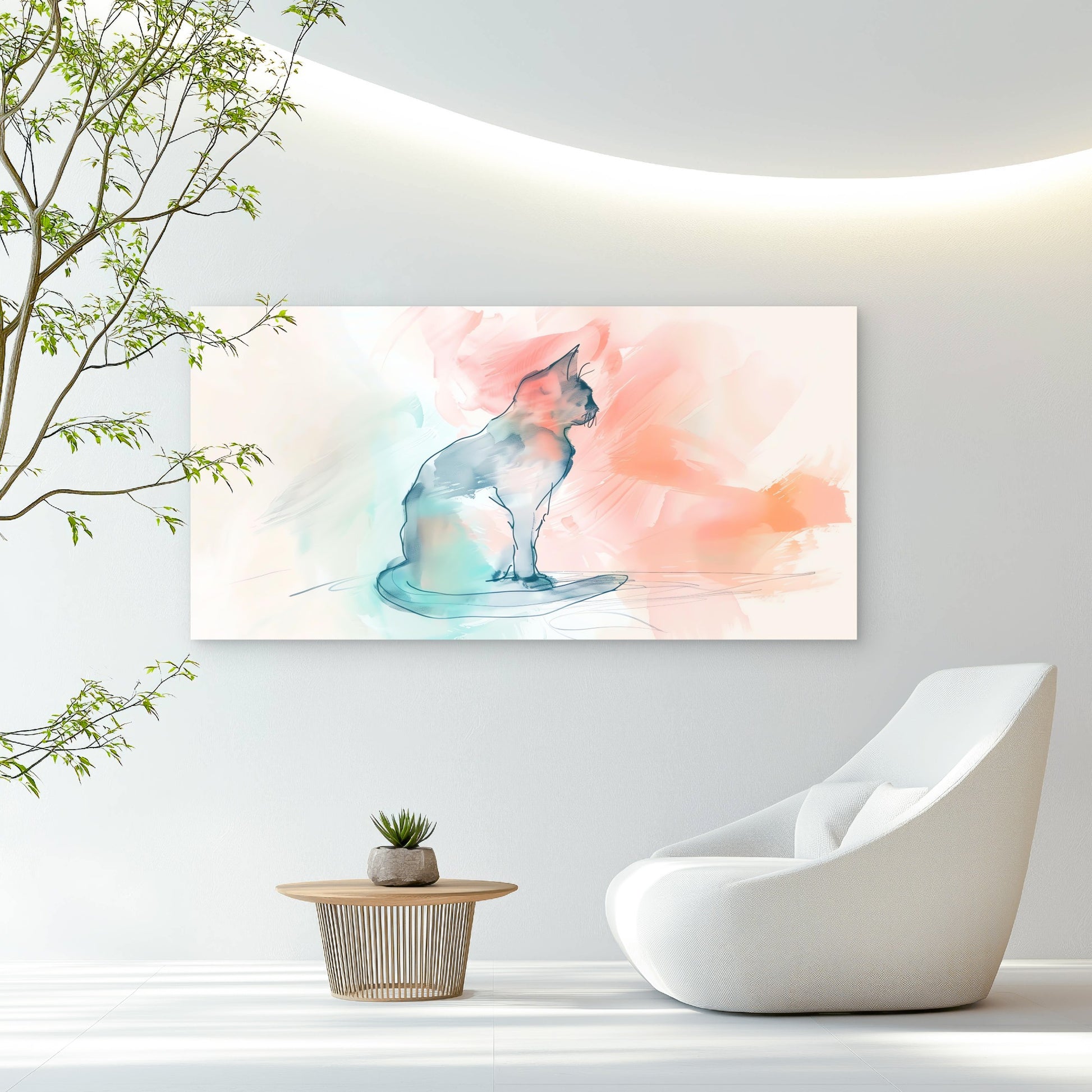 Watercolor Cat Abstract Wall Art Canvas Office Home Room Framed 120x60cm - Bella Home Decor