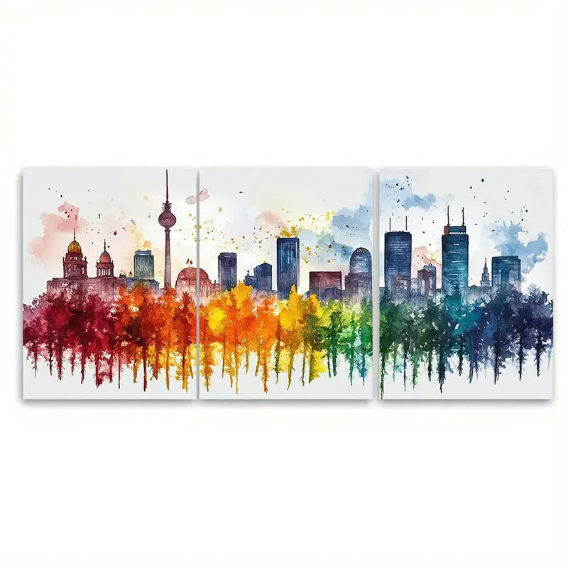 3pcs Berlin Skyline Watercolor Canvas Metal Print Ready to Hang Art - Bella Home Decor