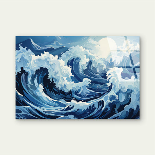 Japanese Great Wave Ocean Blue Acrylic  Glass Printing Wall Art Australian Made Quality