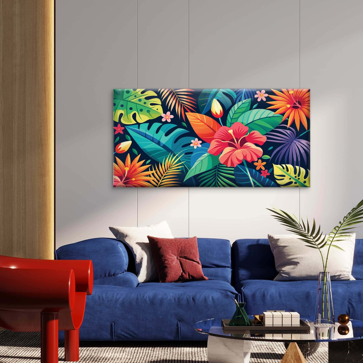 Lush Monstera And Palm Leaves Wall Art Canvas Office Home Room Framed 120x60cm