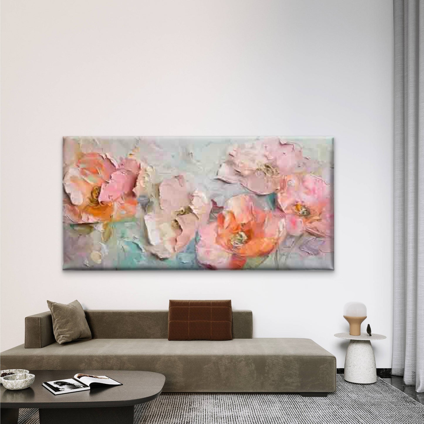 Abstract Floral Pink Peach TulipWall Art Canvas Office Home Room Framed 120x60cm
