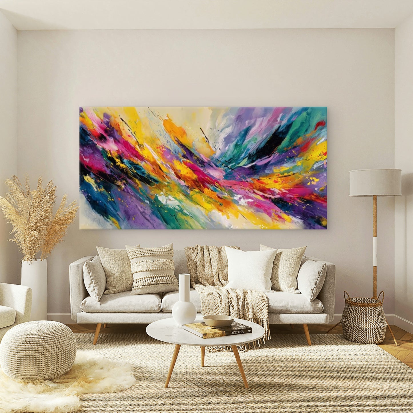 Multicolor Splashy Painting Wall Art Canvas Office Home Room Framed 120x60cm