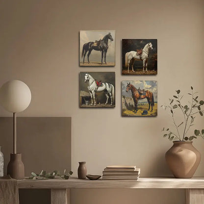 4pcs Horse Black,White And Brown Wall Art Canvas Framed - Bella Home Decor