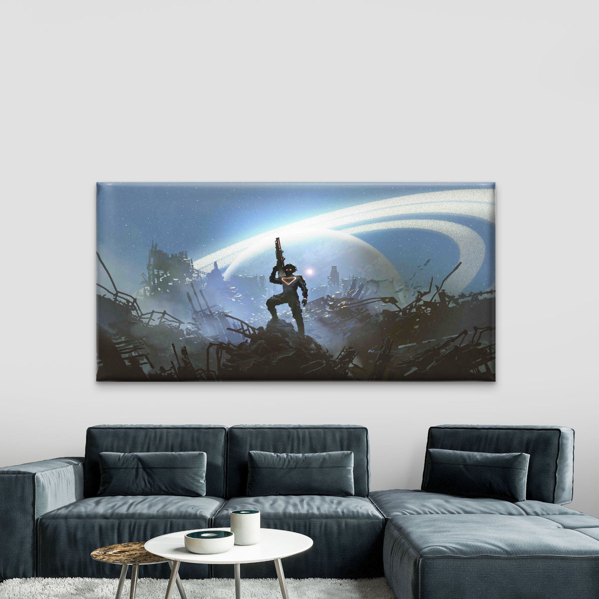 Futuristic Soldier Standing Wall Art Canvas Office Home Room Framed 120x60cm