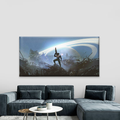 Futuristic Soldier Standing Wall Art Canvas Office Home Room Framed 120x60cm