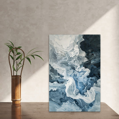 Blue Gray Fluid Abstract Smoke Painting 40x60cm Metal Print Ready to Hang