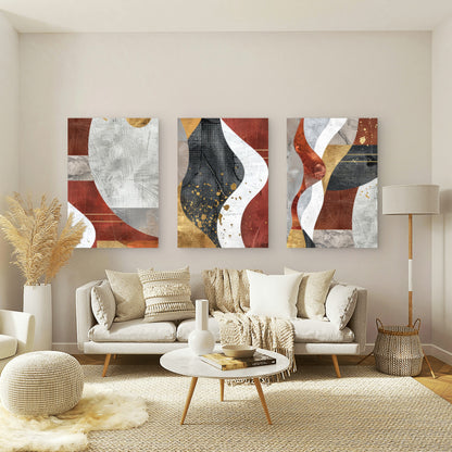 3pcs Modern Abstract Wavy Terracotta Gold   Wall Art Set Canvas Framed 40x60cm - High Quality Print 100% Australian Made Wall Canvas Ready to Hang