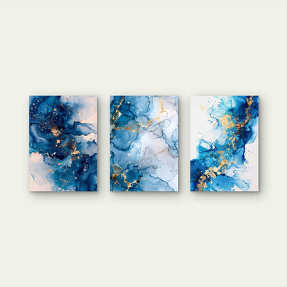 3pcs Abstract Blue Navy Alcohol Ink Fluid   Wall Art Set Canvas Framed 40x60cm - High Quality Print 100% Australian Made Wall Canvas Ready to Hang