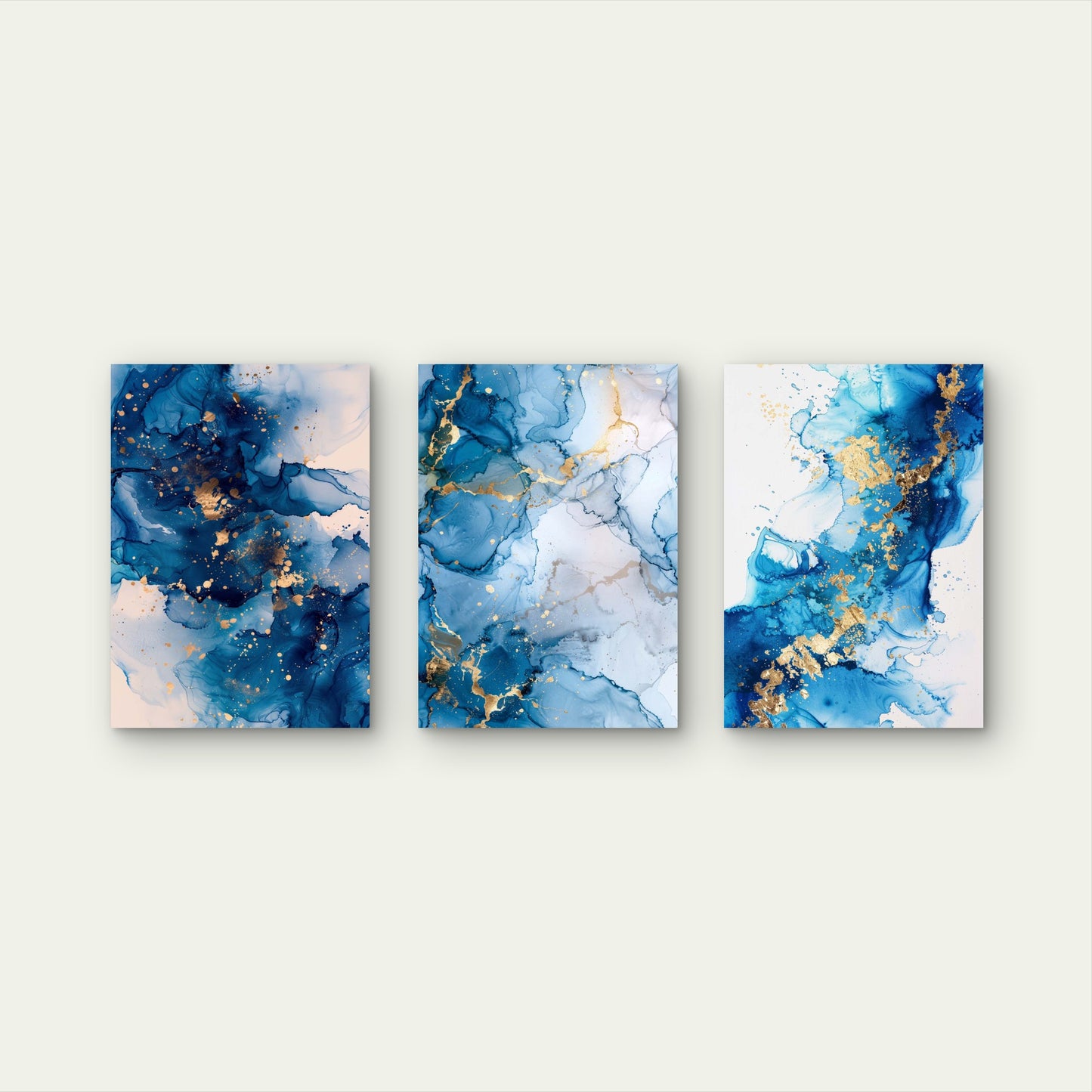 3pcs Abstract Blue Navy Alcohol Ink Fluid   Wall Art Set Canvas Framed 50x70cm - High Quality Print 100% Australian Made Wall Canvas Ready to Hang