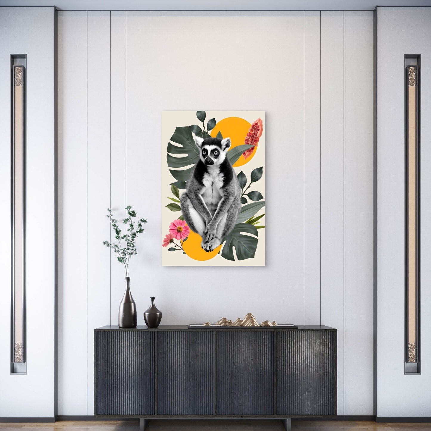 Lemur with Striking Eyes in an Artistic Background Metal Print Ready to Hang
