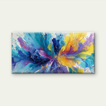 Blue Yellow Green White Splash Wall Art Canvas Office Home Room Framed 120x60cm