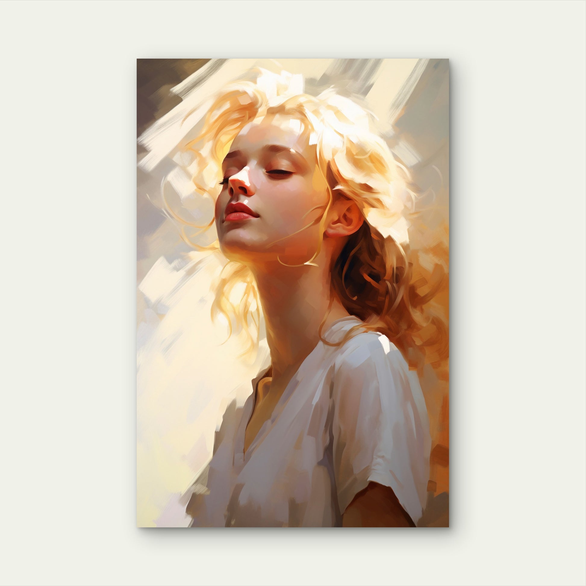 Modern Impressionist Blonde Girl Sunshine 40x60cm Metal Print Ready to Hang