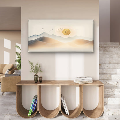 Abstract Zen Sun Line Wave Hills Wall Art Canvas Office Home Framed 120x60cm