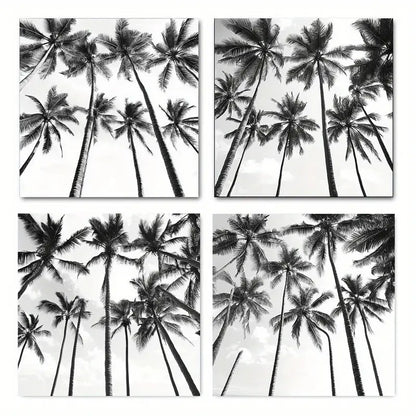 4pcs Beach Black And White Art Palm Trees Coconu Wall Art Canvas Framed