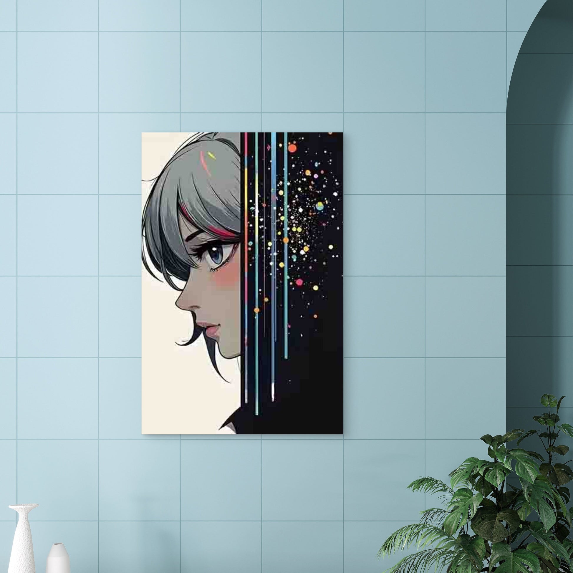 Anime-Style Girl Profile 40x60cm Metal Print Ready to Hang - Bella Home Decor