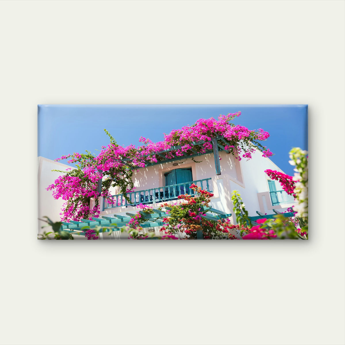 Vibrant Pink Greek House Wall Art Canvas Office Home Room Framed 120x60cm