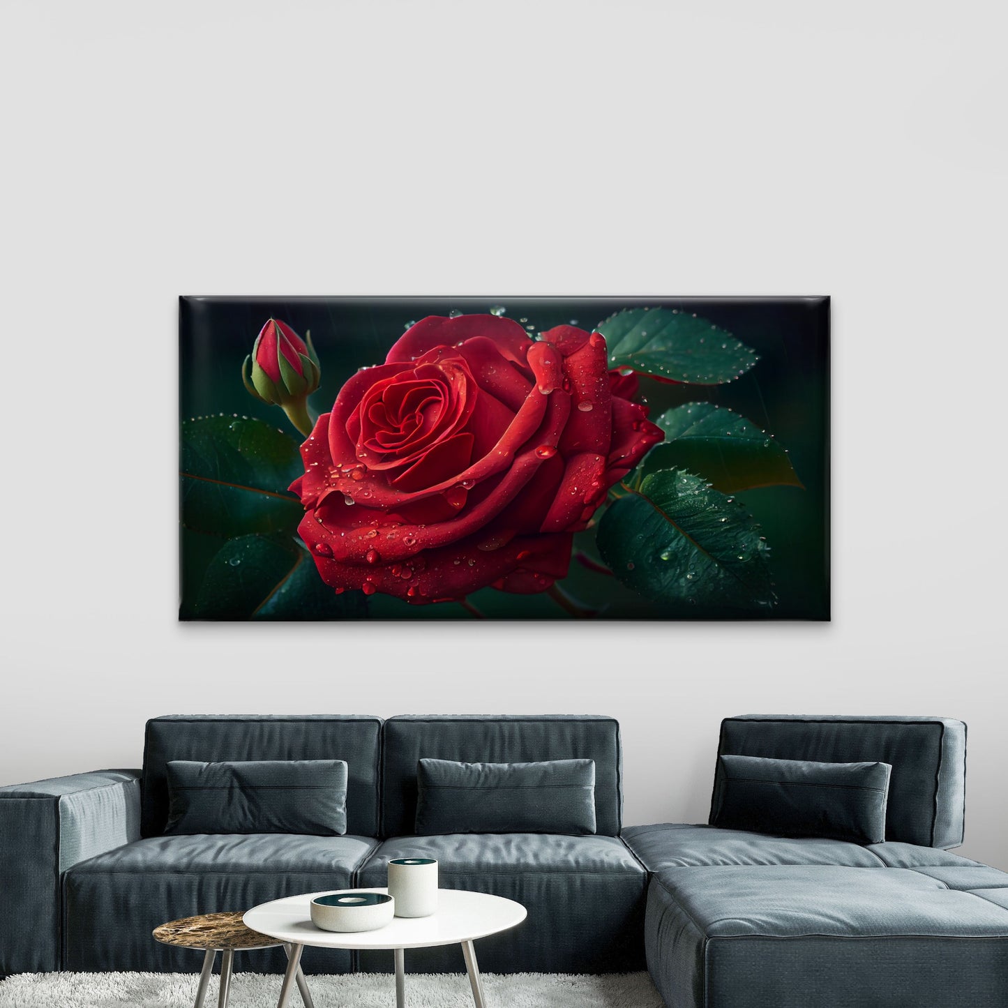 Single Wet Red Rose painting Wall Art Canvas Office Home Room Framed 120x60cm