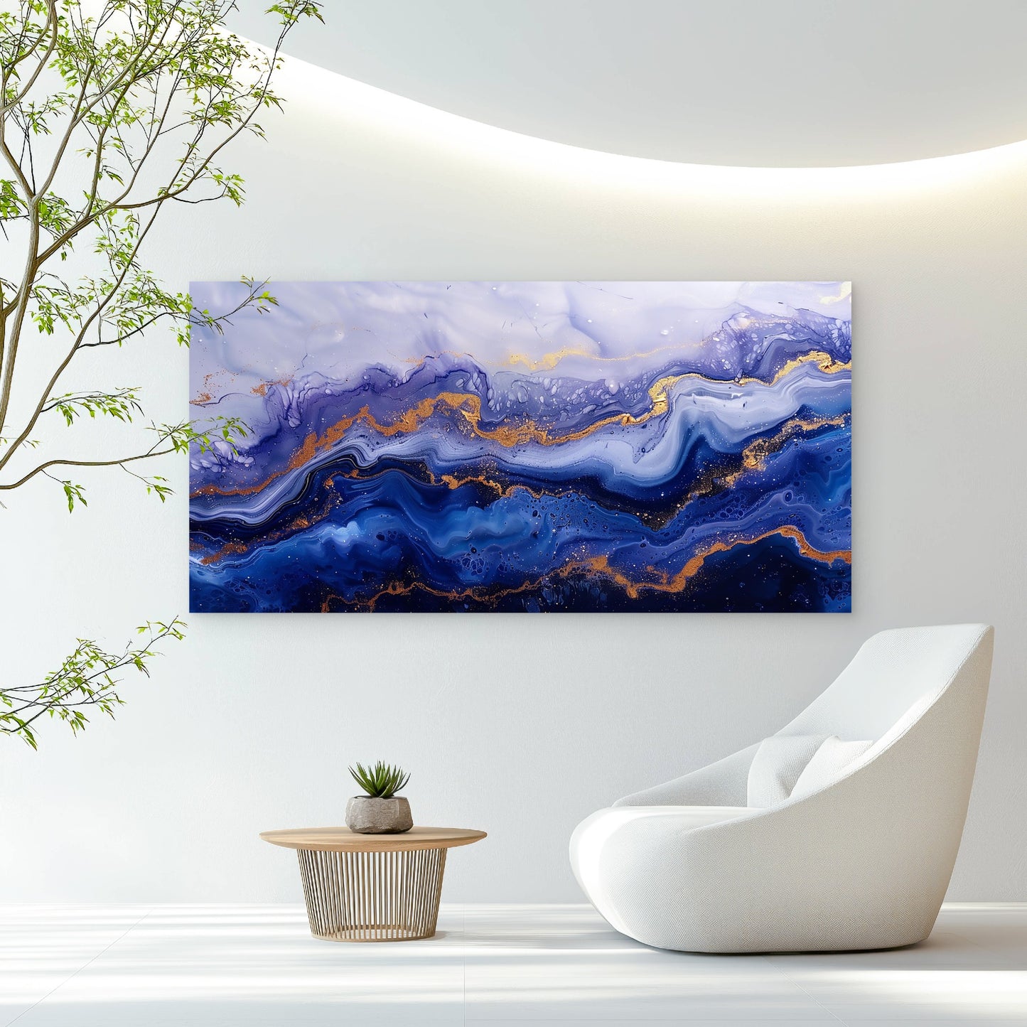 Ethereal Indigo Gilded Fluid Wall Art Canvas Office Home Room Framed 120x60cm - Bella Home Decor
