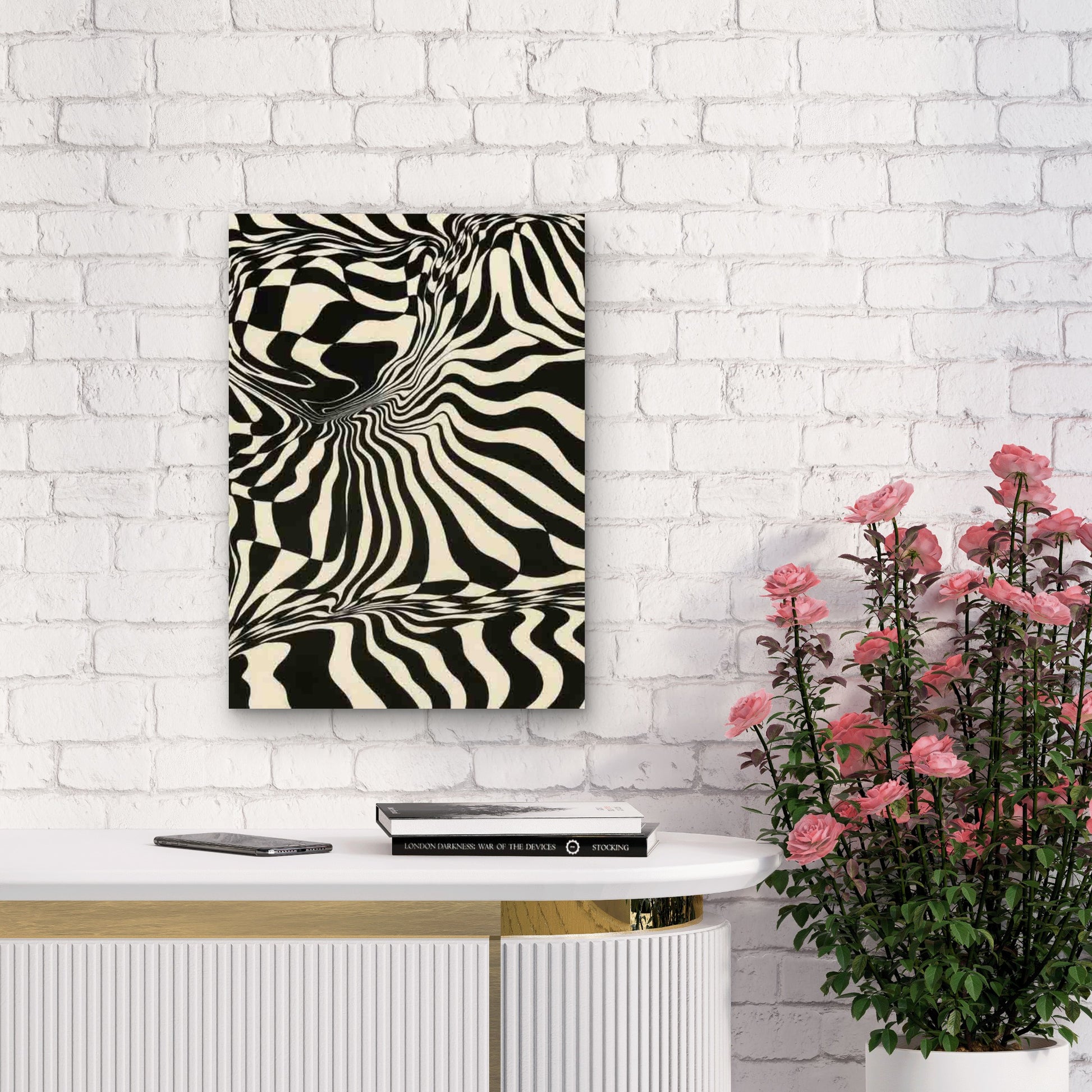 Abstract Black White Wave Metal Print Ready to Hang - Bella Home Decor