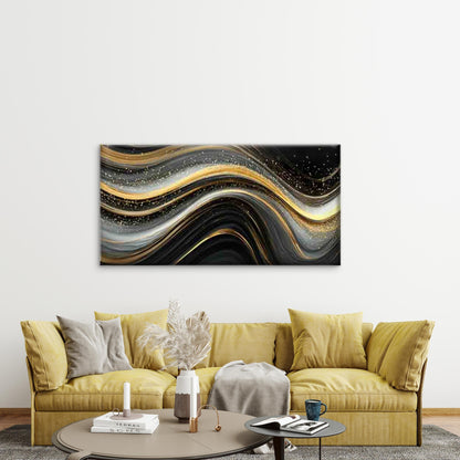 Liquid Flow Black & Golden Wall Art Canvas Office Home Room Framed 120x60cm - Bella Home Decor