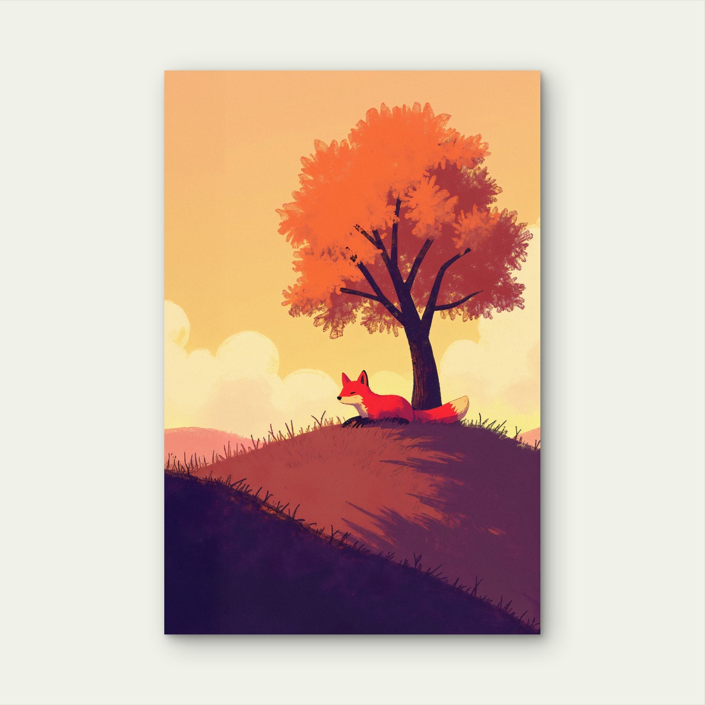 Fox Resting Beneath a Tree 40x60cm Metal Print Ready to Hang