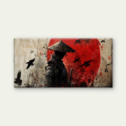Samurai Stands Before Rising Sun Wall Art Canvas Office Home Room Framed120x60cm