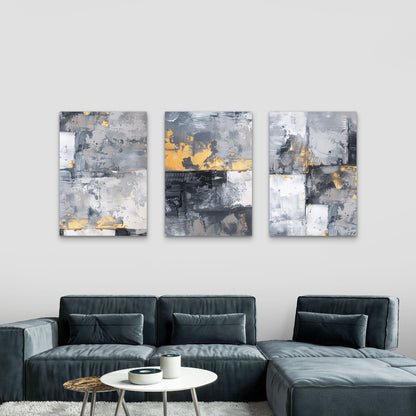 3pcs Grey Gold Textured Abstract  Wall Art Set Canvas Framed 60x90cm - High Quality Print 100% Australian Made Wall Canvas Ready to Hang