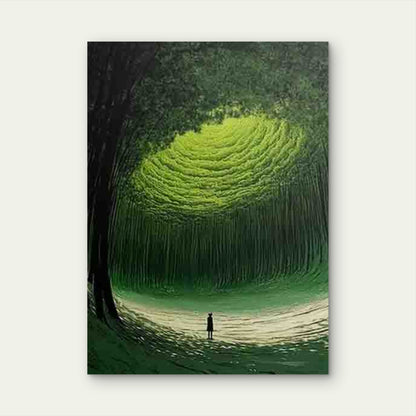 Green Forest Path with Spiral Light Metal Print Ready to Hang - Bella Home Decor