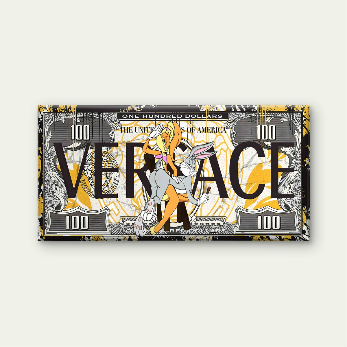 Luxury Brand Rabbit Money Print Wall Art Canvas Office Home Room Framed 120x60cm