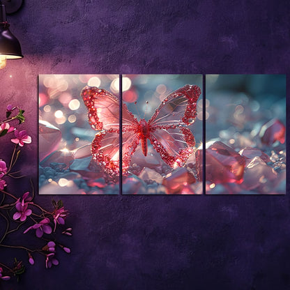 3pcs Luxurious Shining Crystal Butterfly Wall Art Set Canvas Framed 60x90cm - High Quality Print 100% Australian Made Wall Canvas Ready to Hang