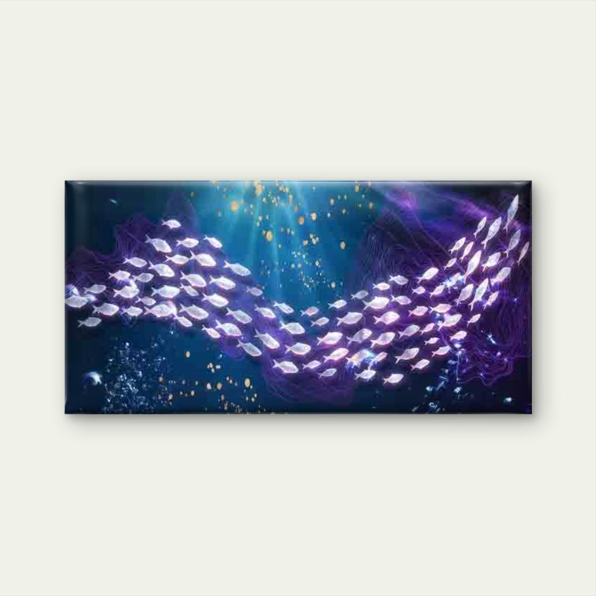 Glowing Neon Fish And Ocean Wav Wall Art Canvas Office Home Room Framed 120x60cm