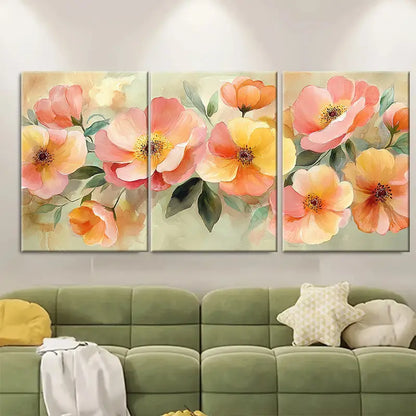 3pcs Abstract Watercolour Floral Canvas Metal Print Ready to Hang Art - Bella Home Decor