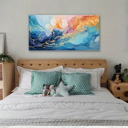 Abstract Golden Foil Vibrant Fantasy Colorful Dynamic Golden Lines Wall Art canvas office home room framed 120x60cm - Bella Home Decor