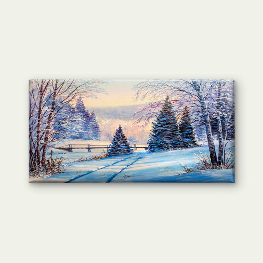 Winter Snowy Pine Tree Path Wall Art Canvas Office Home Framed 120x60cm