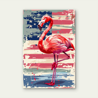 USA Flag Pink Flamingo Patriotic Art 40x60cm Metal Print Ready to Hang