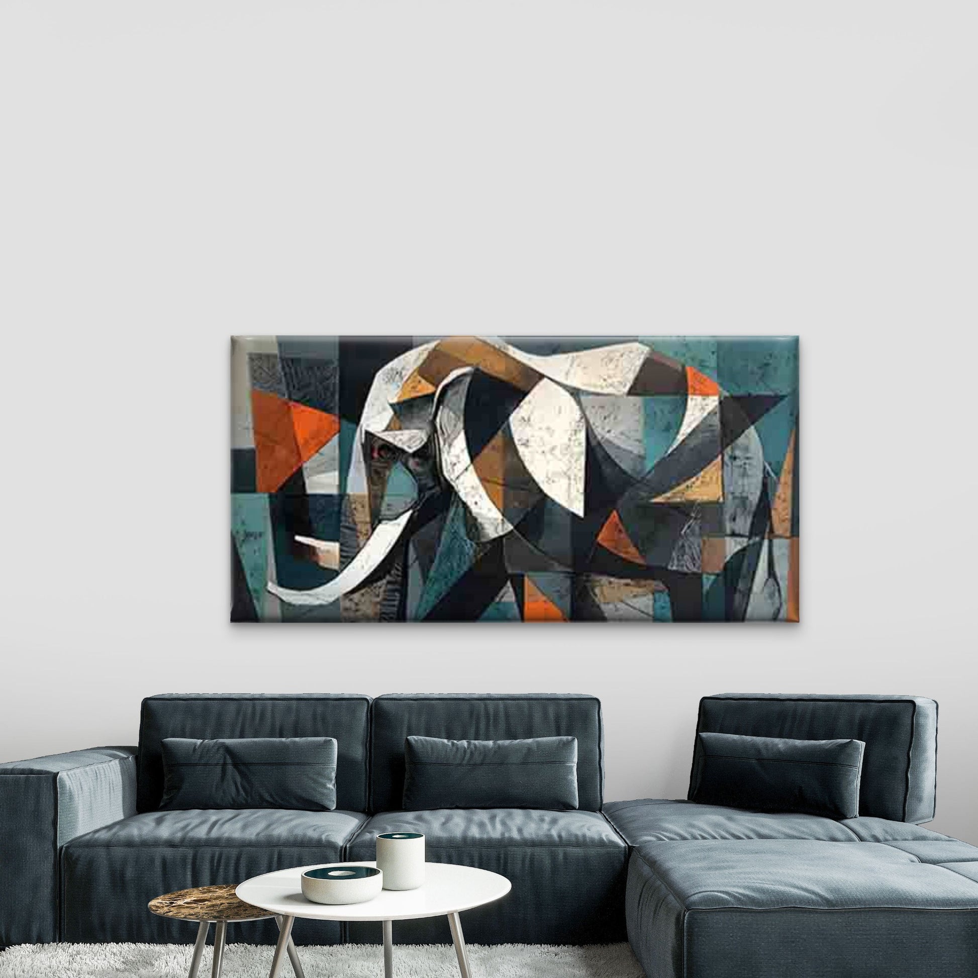 Geometric Elephant Design Wall Art Canvas Office Home Room Framed 120x60cm - Bella Home Decor