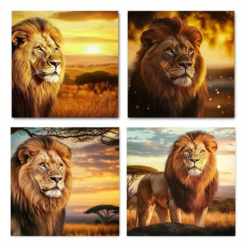 4pcs   lion at sunset on the prairie TU   Wall Art Canvas Framed
