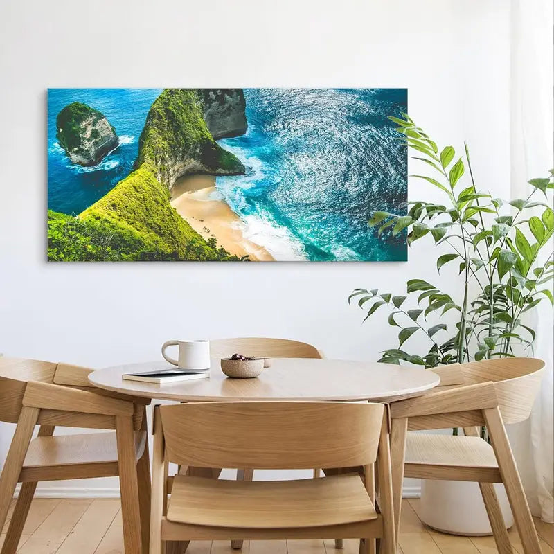 Kelingking Beach Bali Indonesia Coastal Cliff & Turquoise Ocean Wall Art canvas office home room framed 120x60cm - Bella Home Decor