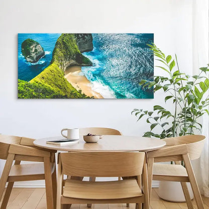 Kelingking Beach Bali Indonesia Coastal Cliff & Turquoise Ocean Wall Art canvas office home room framed 120x60cm - Bella Home Decor