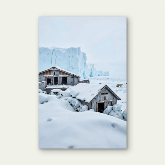Greenland Polar Bear Arctic Cabin Shack 40x60cm Metal Print Ready to Hang